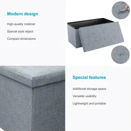 Intirilife Faltbare Sitzbank 76x38x38 cm in FELS GRAU - Sitzwürfel mit Stauraum und Deckel aus Stoff mit Mulden - Sitzcube Fußablage Aufbewahrungsbo