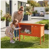 PawHut Kleintierstall erhöht Hasenstall mit aufklappbar Asphaltdach herausziehbar Schublade, aus Holz für Kleintiere Outdoor 90x45x65 cm Orange orange
