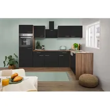 Respekta Winkelküche York 280 x 172 cm L-Form E-Geräte schwarz seidenglanz