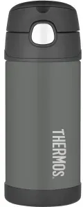 Thermos FUNtrainer Isolierflasche, 355 ml, Isoliertrinkflasche mit Flip-up Trinkhalm für bequemes Trinken, Farbe: grau