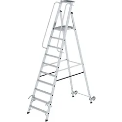 MUNK Aluminium-Stehleiter mit Rollen und Griff 10 Stufen