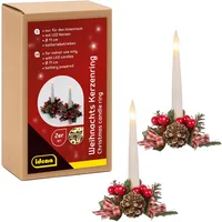 IDENA Kerzenringe Ø8cm mit LED Kerze 2 Stück, batteriebetrieben