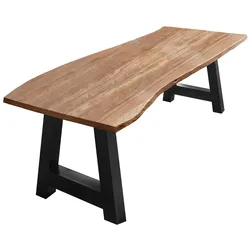 SAM® Esstisch Baumkante massiv Akazie Natur 160 x 85 A-Gestell schwarz ATHEN
