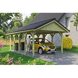 Skan Holz Wallgau - Satteldach Einzelcarport Breite 430 cm Gr. 0,5 - 430 x 500 cm Dachlattung schiefergrau Holzcarport
