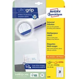 Avery Zweckform Universaletiketten 6170 Weiß 64,0 x 36,0 mm 30 Blatt