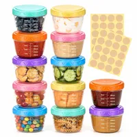 qjuwhua 12 Stück Gefrierdosen 120ml Kleine Dosen mit Deckel Plastik Gefrierbehälter Plastikdosen Joghurtbecher mit Messskala Auslaufsichere Wiederverwendbar für Snacks Saucen Joghurt Obst Gewürze
