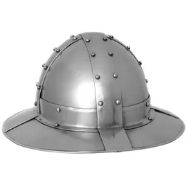 Battle Merchant Ritter-Kostüm Eisenhut mit Bändern, 14. Jh., 1,6 mm Stahl - schaukampftauglich silberfarben