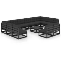 vidaXL 13-tlg Garten-Lounge-Set mit Kissen Schwarz Massivholz Kiefer