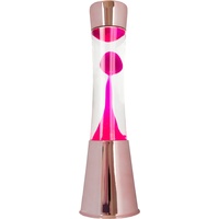 FISURA - Lavalampe rosa. Roségoldfarbener Chromsockel, transparente Flüssigkeit und rosa Lava. Lavalampe mit Ersatzbirne. Maße: 11 x 11 x 39,5 Zentimeter.