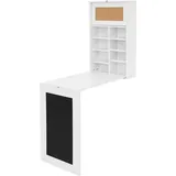 Wandtisch klappbar, Weiß, Wandklapptisch mit Tafel, 8 Fächern und Pinnwand, Schreibtisch zum ausklappen, Klapptisch Wandmontage, Klappschreibtisch