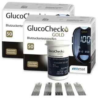 GlucoCheck Blutzucker-Teststreifen GlucoCheck GOLD Blutzuckerteststreifen, 100 Stück, 100-tlg.