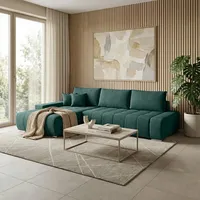 Beautysofa DRACO L Ecksofa mit Schlaffunktion & Bettkasten 267 cm - Schlafsofa, Bettsofa, Couch L-Form, Seitenausführung Links – Grün Aston 27 - Grün
