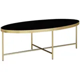 KADIMA DESIGN Design Couchtisch Glas Schwarz - Oval 110 x 56 cm mit Gold Metallgestell, Großer Wohnzimmertisch, Lounge Tisch