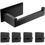 Siblaies Toilettenpapierhalter Ohne Bohren,Klopapierhalter Ohne Bohren,Selbstklebend Klorollenhalter WC Papierhalter Edelstahl Rollenhalter Toilette mit 4 Stück Handtuchhaken für Küche Bad Schwarz
