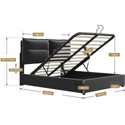 Merax Doppelbett 140x200 Polsterbett aus Samt mit Lattenrost & Hydraulische Stauraum Schwarz