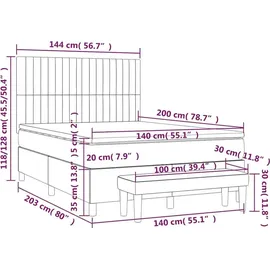 vidaXL Boxspringbett mit Matratze Dunkelblau 140x200 cm Samt