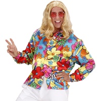 NET TOYS Buntes Hippiehemd Blumenhemd Herren S 48 Flower Power Hemd Hippie Kostüm Männer Schlagermove Outfit 60er 70er Jahre Kleidung