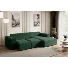 altdecor Ecksofa Cord mit Schlaffunktion und Bettkasten 2-Sitzer Grün