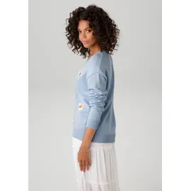 Aniston CASUAL Strickjacke in Blau-Weiß-Gelb 36