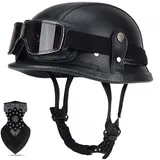 Labzaa Deutsche Leder Motorrad Halbhelme mit ECE, Retro Moped Helm Chopper Halbschalenhelm JetHelm mit Brille Sonnenblende und Schnellverschlussschnallen für Cruiser Chopper Biker Moped S XXL