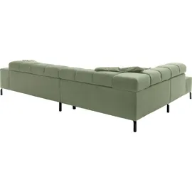 Home Affaire Ecksofa HOME AFFAIRE "Ancona New, wahlweise motorische Sitztiefenverstellung, auch in Cord", grün (oliv), B:321cm T:216cm, : 88% Polyester, 12% Polyacryl, Sofas, Ecksofa, feine Steppung, mit Kopfteilverstellung, 3 Zierkissen, L-Form