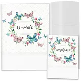 OLGS U-Heft und Impfpasshülle Set 3-teilig | Blumenkranz Blumen | Hüllen für den Untersuchungsheft & Impfpass | Geschenke Baby | Babygeschenke zur Geburt (U-Heft Set 3-teilig, Schmetterling)