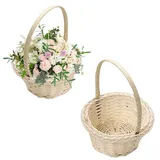 2 Stück Blumenkorb Hochzeit, Blumenmädchen Korb, Mini Geflochtener Kleiners Weidenkorb, Kunstrattan Geflochtener Blumenkorb, Kunstweidenkorb Körbchen mit Henkel, für Hochzeit Dekoration