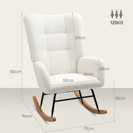 Homcom Schaukelstuhl Relaxsessel Teddysamt-Optik 1 x 1 x 1 cm Cremeweiß mit Kissen