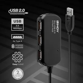 Lindy USB 2.0 Pro 8m inklusive 4 Port USB-Hub