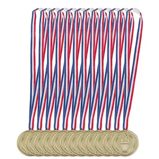 Relaxdays Goldmedaille Kinder 12er Set Blau,Gold,Rot