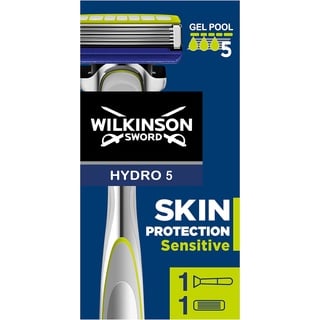 Wilkinson SWORD - Hydro 5 Sensitive Rasierer für Männer | Feuchtigkeitsspendendes Gel und umklappbarer Trimmer | Rasierer + 1 Rasierklinge