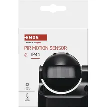 EMOS Infrarot-Bewegungsmelder IP44 für Außen, 12m Reichweite, 180 Grad Detenktionsbereich, schwarz,