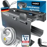 Masko MASKO® Anhängerschloss für Angekoppelte & Abgekoppelte Anhänger Anhänger Schloss Diebstahlschutz Wohnwagen Kastenschloss inkl. Diskusschloss & Schlüssel & Schutzkappe