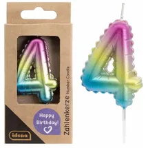 IDENA Zahlenkerze 4 Geburtstagskerze Metallic Bunt/Regenbogen