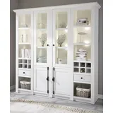 Furn.Design Buffet Hooge (Buffetschrank in weiß Pinie Landhaus, 4-türig, 194 x 207 cm) mit 18 Fächern und Flaschenregal weiß