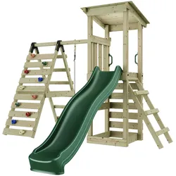 Rebo Spielturm Sevilla inkl. Einzelschaukel, Rutsche und Klettergerüst/Kletterwand - by Weka