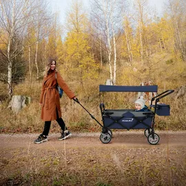 Hauki Bollerwagen faltbar mit Dach Blau/Grau