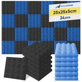 Super Dash Akustische Pyramidenschaumstoff-Schalldämmplatten für das Studio zu Hause, 25 x 25 x 5 cm, 24 Stück, SD1034, blau/schwarz, 25 x 25 x 5 cm