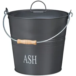 Relaxdays Ascheeimer mit Deckel, 12 Liter, Kohle & Asche, runde Aschetonne mit Tragegriff, Kamin, Ofen & Grill, grau