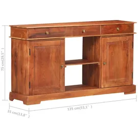 vidaXL Sideboard 135x35x75 cm Akazienholz Massiv