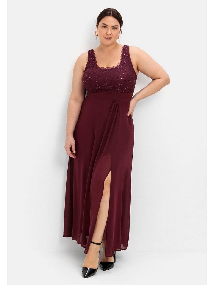 Sheego Abendkleid Große Größen mit floraler Spitze rot 46