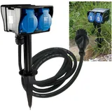 ChiliTec Gartensteckdose 4-fach 230V Aussensteckdose mit Erdspieß IP44 2m Kabel