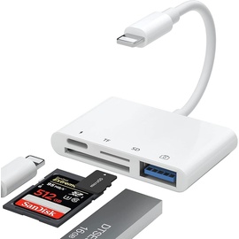 AGEEMY 4 in 1 iPhone Kartenleser Kamera Adapter, SD/TF, für iPhone USB OTG Adapter, Lightning USB Adapter Kompatibel mit iPhone 14/13/12/11/X/8/7/iPad