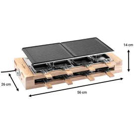 Klamer Raclette 8 Personen, 1500W Raclette Grill mit Holzgestell, Raclette mit antihaftbeschichteter Grillplatte, Tischgrill elektrisch
