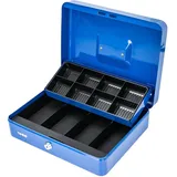 HMF Geldkassette abschließbar, Kasse mit 8 Münzfächern und 4 Geldscheinmulden, 30 x 24 x 9 cm, blau