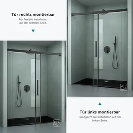 mai & mai Duschtür rechts 150 x 195 cm Nischenschiebetür Schwarz 6mm ESG-Sicherheitsglas
