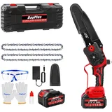 Bürstenlose Mini Kettensäge Akku 8 Zoll, Elektro Akku Kettensäge Elektrisch mit 2 x 4.0Ah Akku, 2 Ketten, 5600 RPM Einhand Kettensäge Mini Handkettensäge Elektrosäge für Gartenarbeiten und Holz