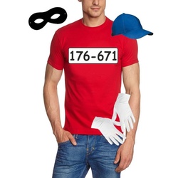 coole-fun-t-shirts Kostüm Set Gangster Bande KOSTÜM – Fasching – Karneval – T-Shirt, MÜTZE, Maske + Handschuhe – rot Gr. S M L XL XXL 3XL 4XL 5XL L