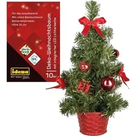 Idena Deko Weihnachtsbaum rot geschmückt 10 LED warmweiß 35cm batteriebetrieben