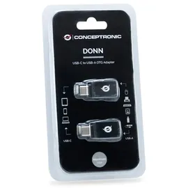 Conceptronic DONN OTG-Adapter für USB-C zu USB-A 2er Pack, USB 3.1 Gen 1 Type-C, USB 3.1 Gen 1 Type-A, Schwarz